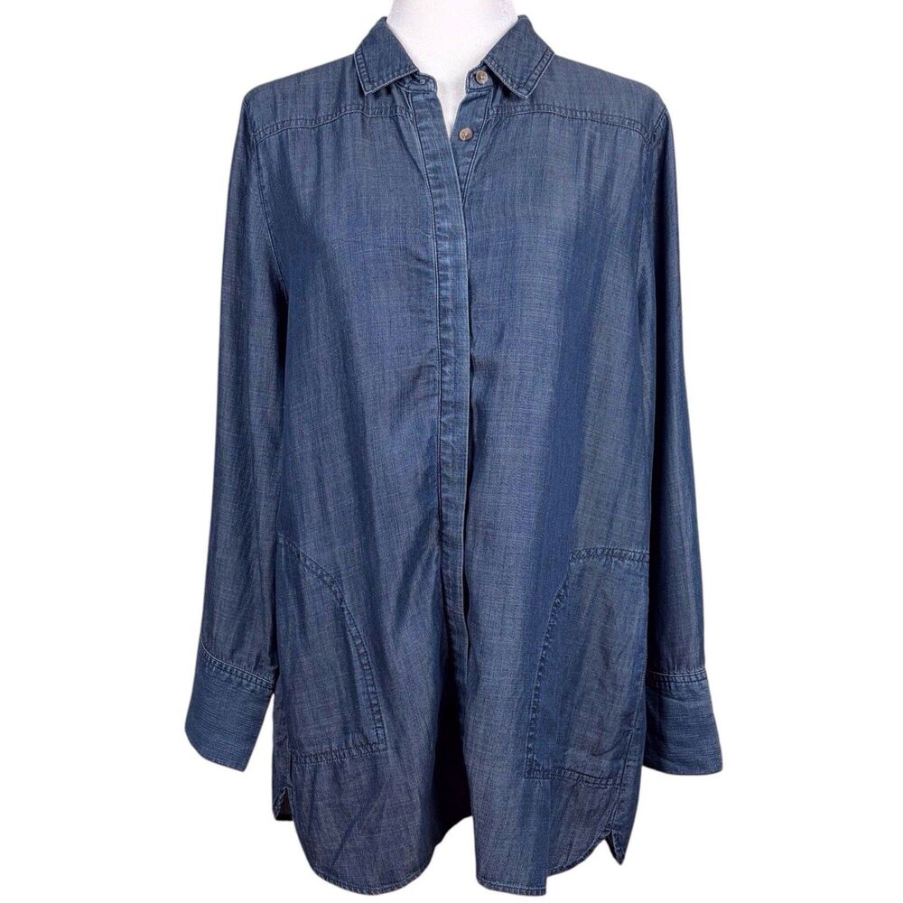 NWT Chicos Touch of Cool Chambray Shirt Tunic Blue Size 12